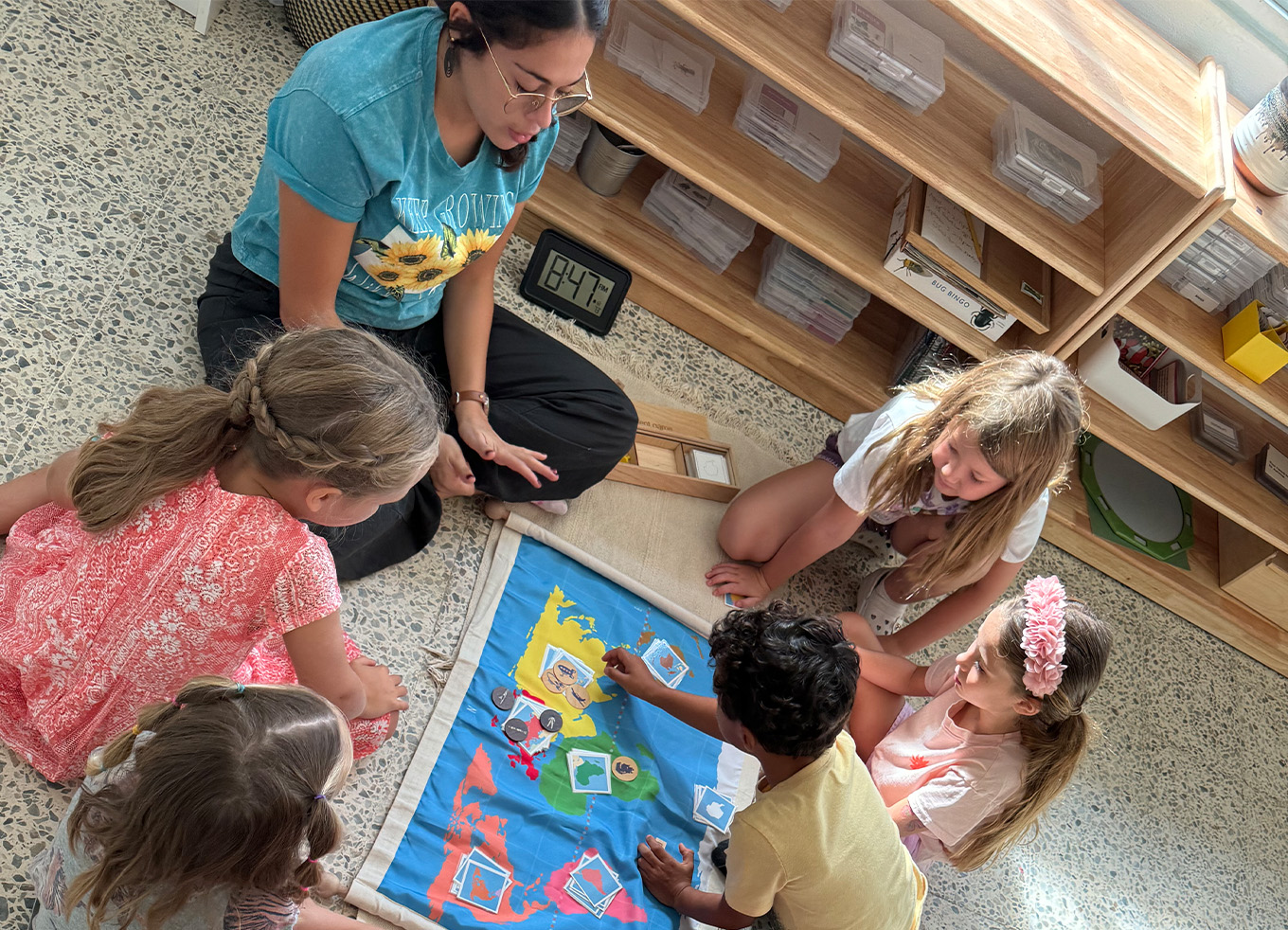 Students and a teacher at the Girasol School in Dorado, PR.