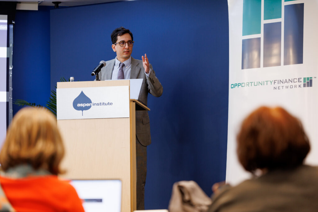 Rian Irani from Next Street presented his solution for a mutual insurance company that provides credit enhancement and risk sharing opportunities to make investing in CDFIs more attractive to institutional investors.